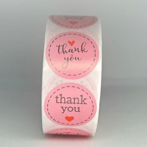 100 thank you stickers l 1 in round shipping supplies | pink stickers - Picture 2 of 4